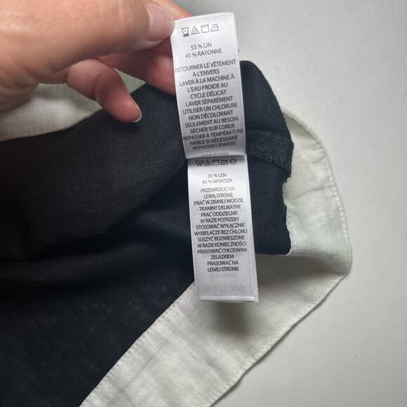 Haute Hippie Crop Top Classic Black Cream Linen Blend Color Block Sleeveless XL - Picture 6 of 8